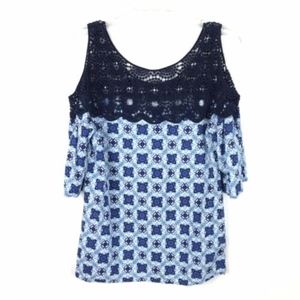 Market & Spruce Graphic Print Cold Shoulder Blouse